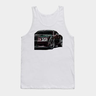 Neon Blaze: Black Dodge Challenger Fiery Front Half Body High NEON Effect Design Tank Top